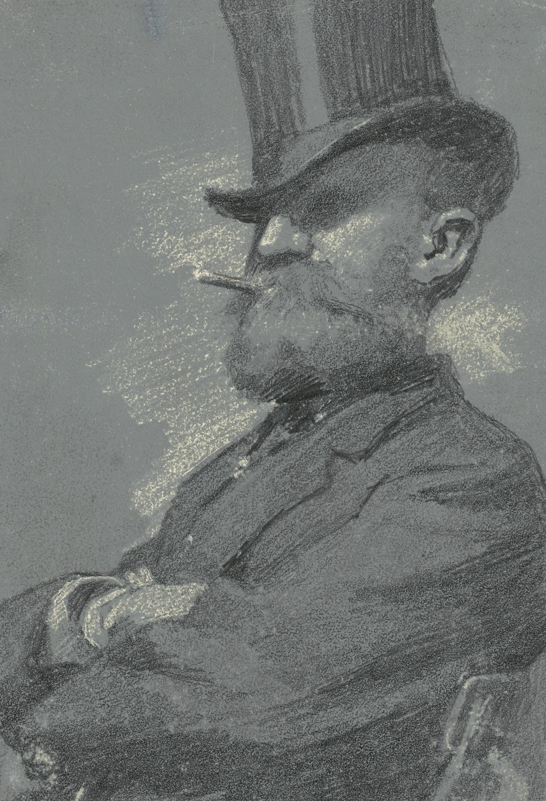 Man in Top Hat Smoking a Cigar late 19th century
