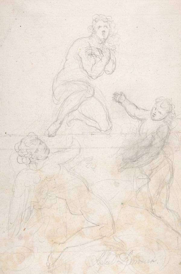 Kneeling Female Nude and Two Studies of Angels early 18th century
