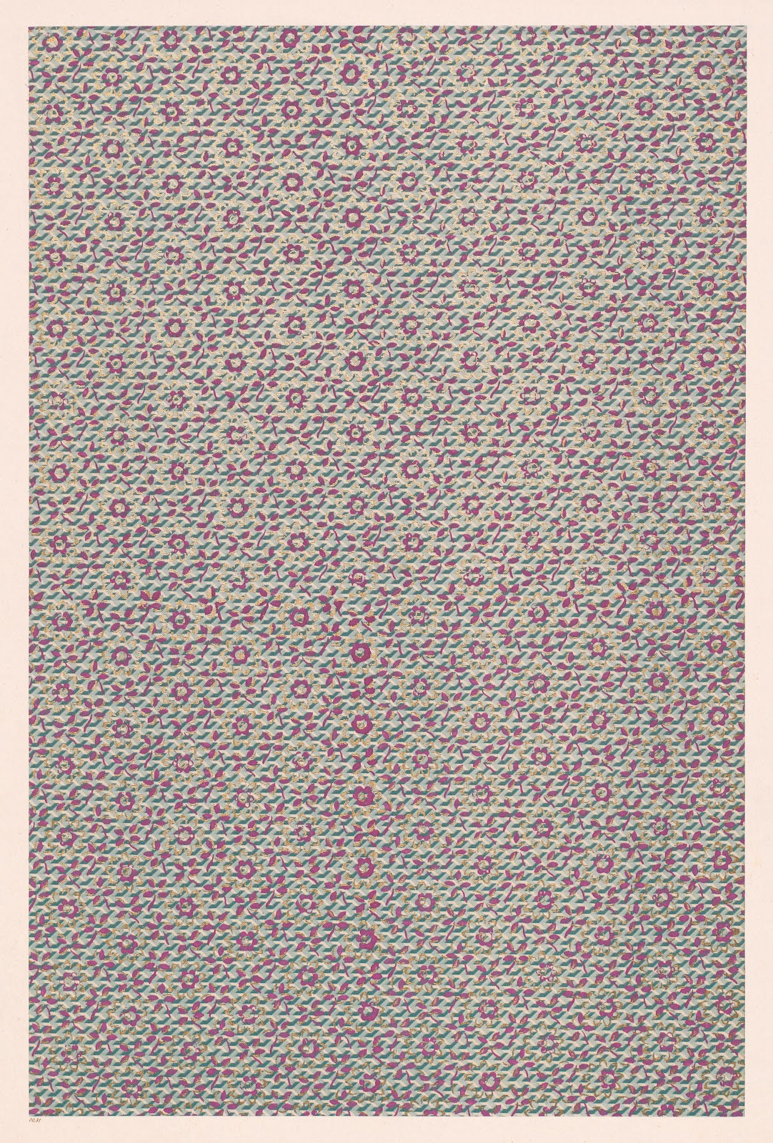 Walzendruckpapier mit Golddruck Gittermuster mit Blüten 1855 1900