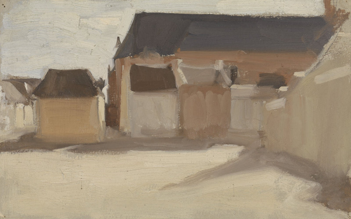 Studie van een dorpspleintje met gebouwen 1882 1883