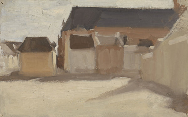 Studie van een dorpspleintje met gebouwen 1882 1883