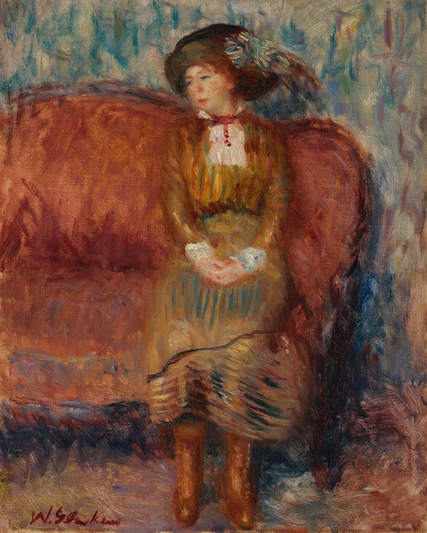 Woman Seated on Red Sofa c 19121913