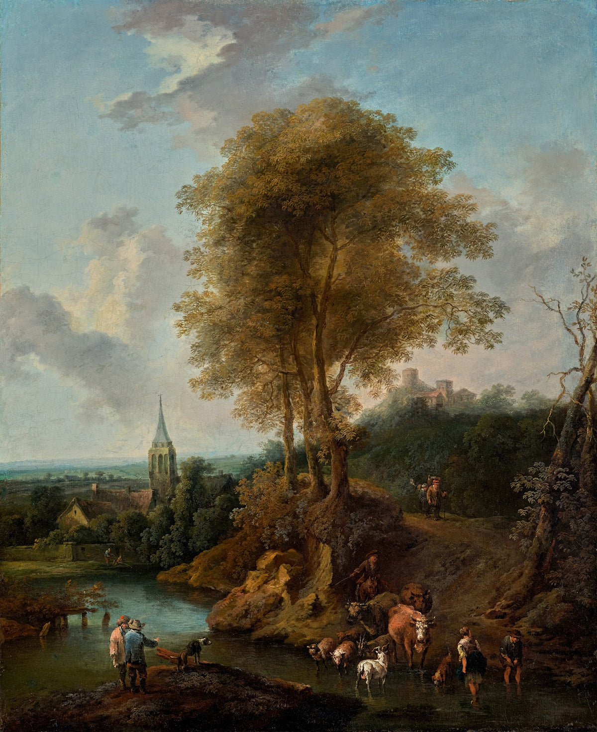 Landschaft mit drei Bäumen und Kirche 1746
