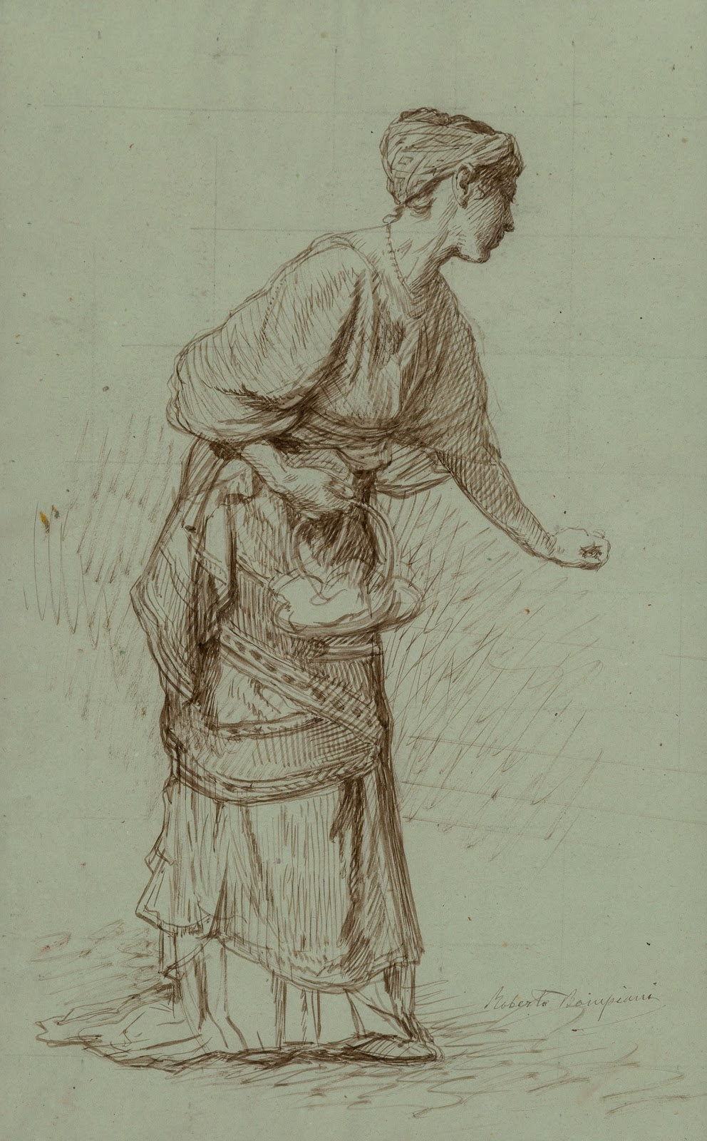 Study of a woman holding a basket