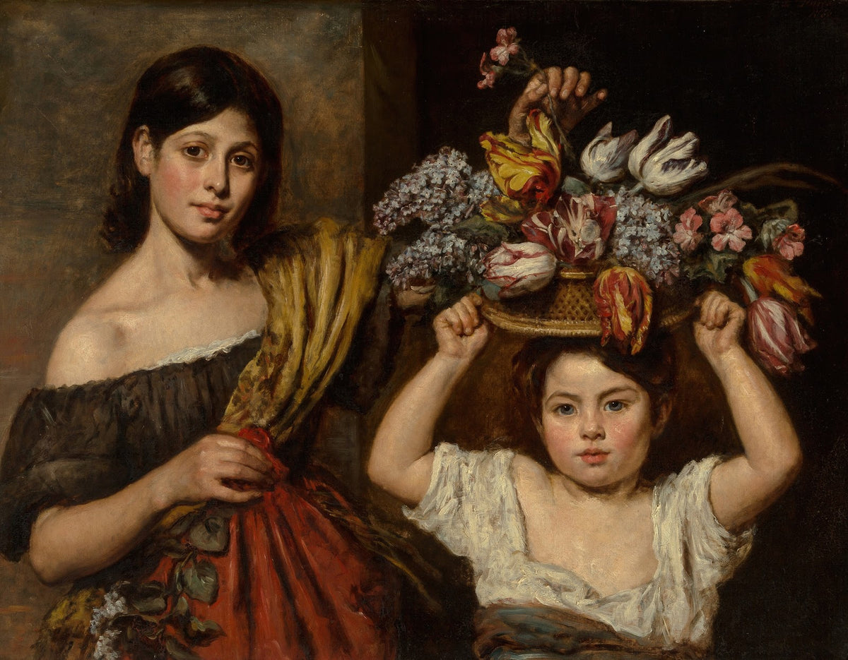 Two young children with a basket of flowers 1836