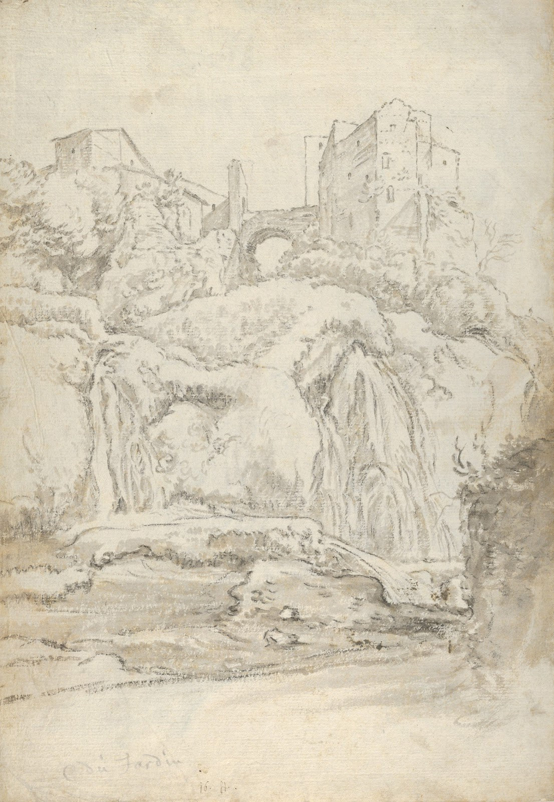 View of a Bridge and Waterfalls in Tivoli ca 164045