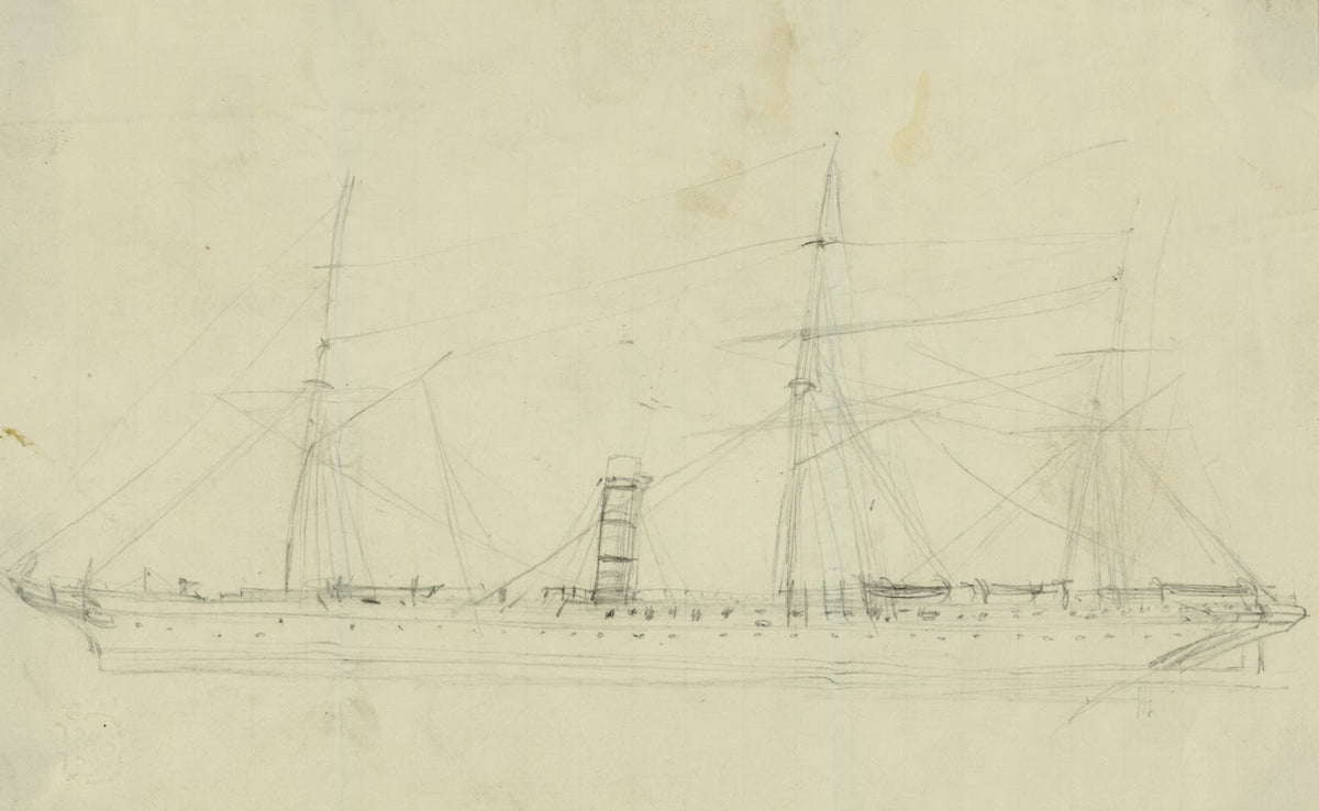 Steamship with three masts 1860 1865