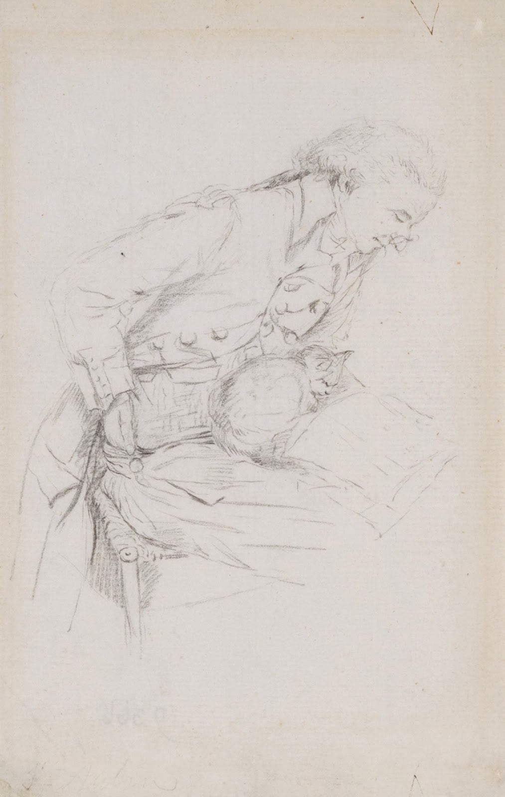 Study of a seated man reading with a cat on his lap
