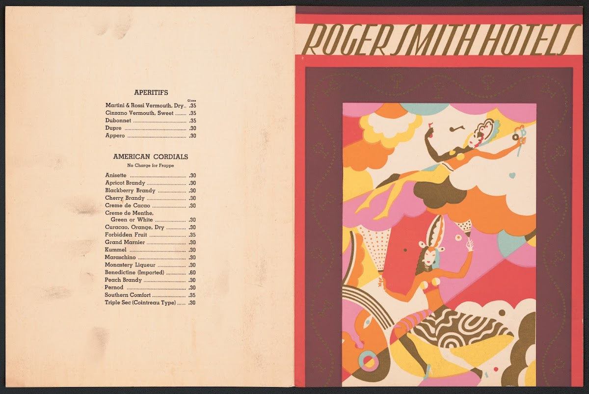 Design for drink menu Casino in the Sky Holyoke MA 1946