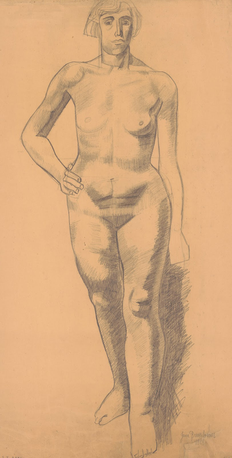 Nude woman standing front view one hand on her hips 1928