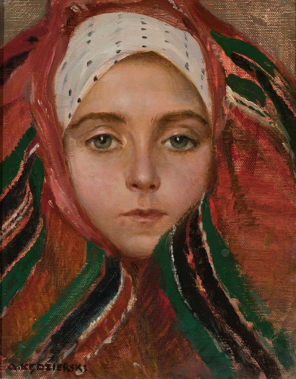 Head of a young woman from Łowicz circa 1910