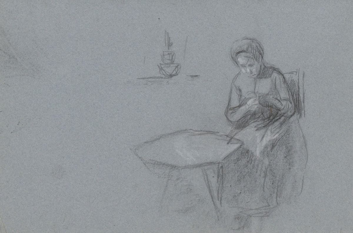 Handwerkende vrouw aan een tafel 1874 1925