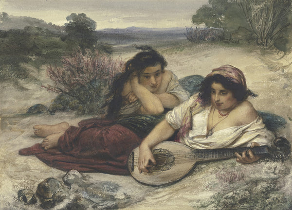Zwei in der Landschaft lagernde italienische junge Frauen
