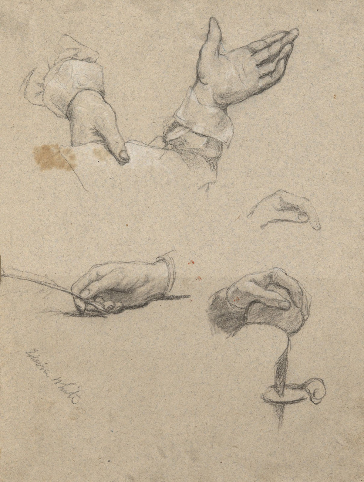 Study of hands sketch for Signing of the Compact in the Cabin of theMayflower