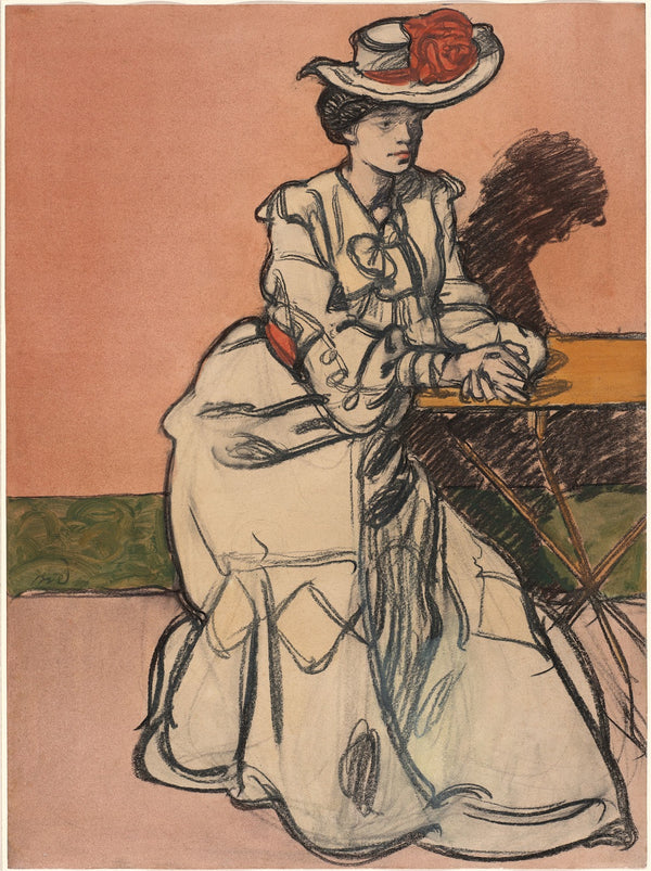 An Elegant Parisiènne Seated in a Café c 1895