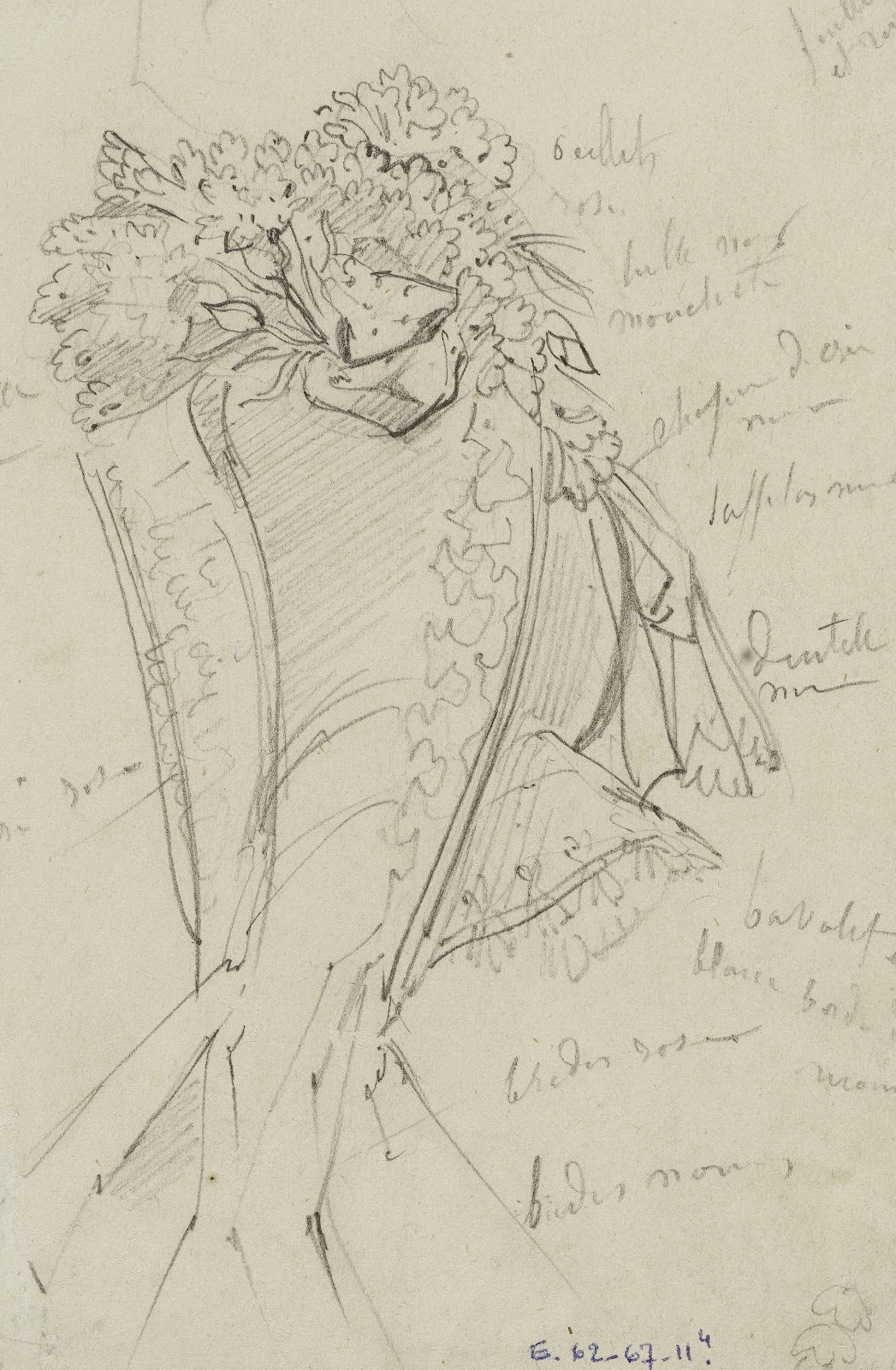 Détail de coiffe fleurie 1863 1864