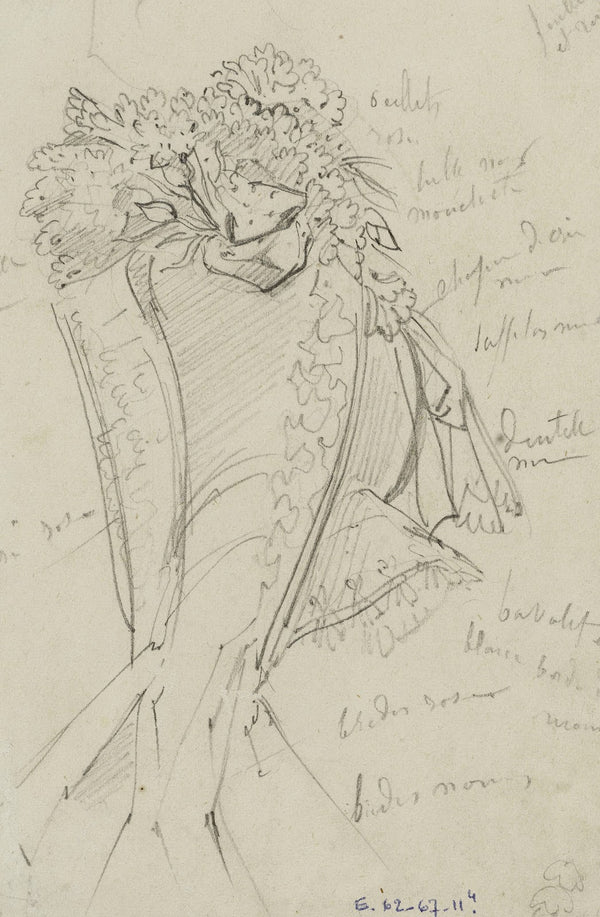 Détail de coiffe fleurie 1863 1864