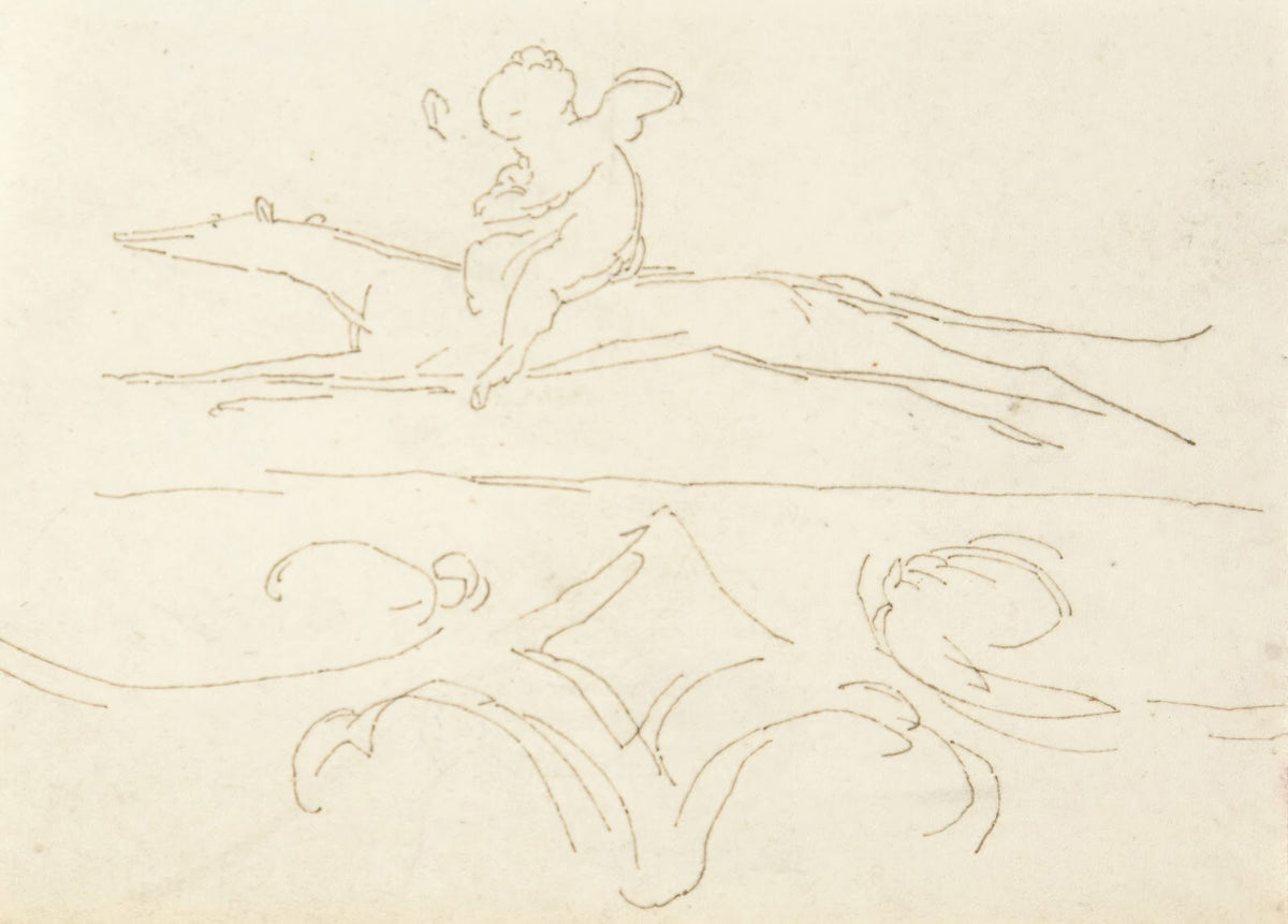 Sketch of a Child Riding a Dog 180540