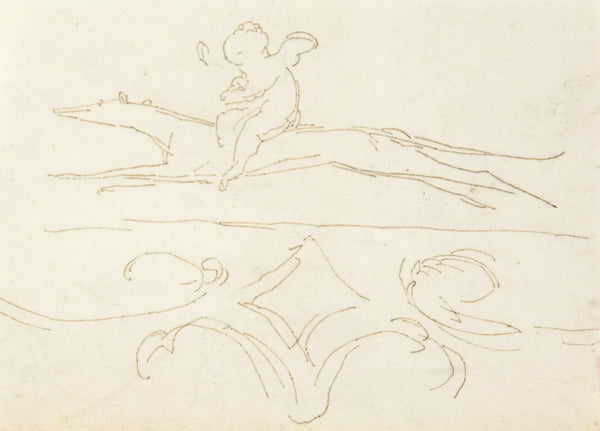 Sketch of a Child Riding a Dog 180540