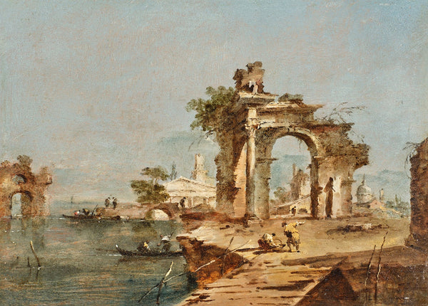 Capriccio with Figures by a Lagoon a Ruined Arch and a Temple Beyond