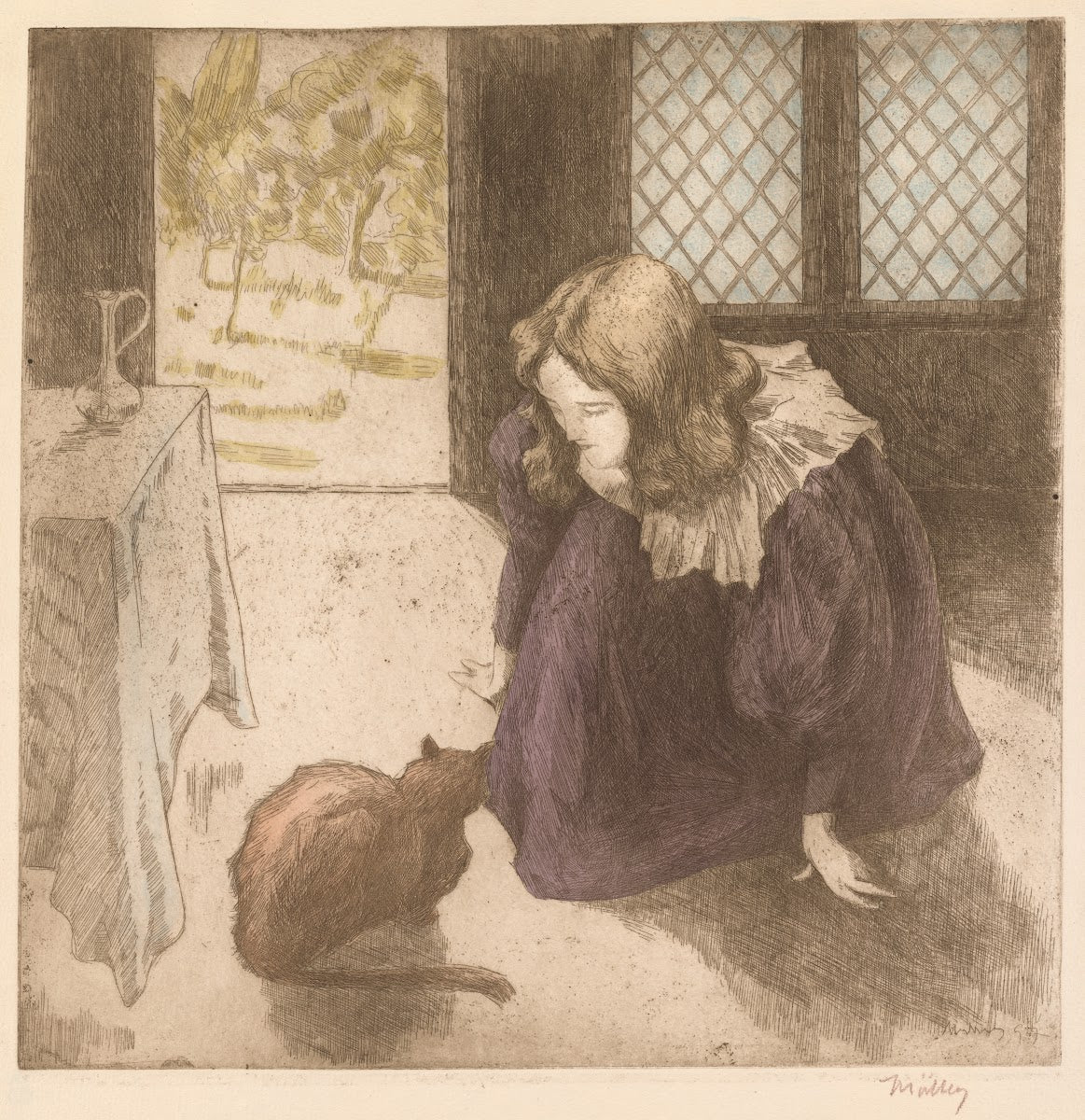 Interior Little Girl with Cat La Petite fille au chat 1897
