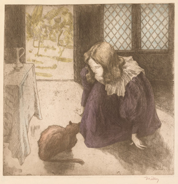 Interior Little Girl with Cat La Petite fille au chat 1897