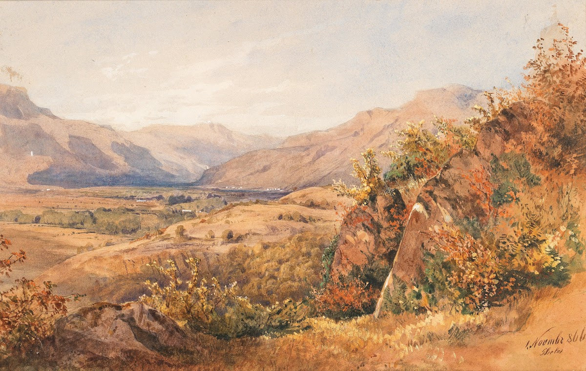 A blooming landscape presumably in the Adige valley Etschtal near Bolzano 1866