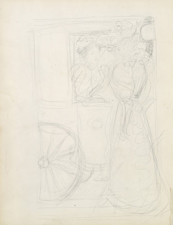 Two women stopping to converse with an acquaintance riding in a carriage 1895189