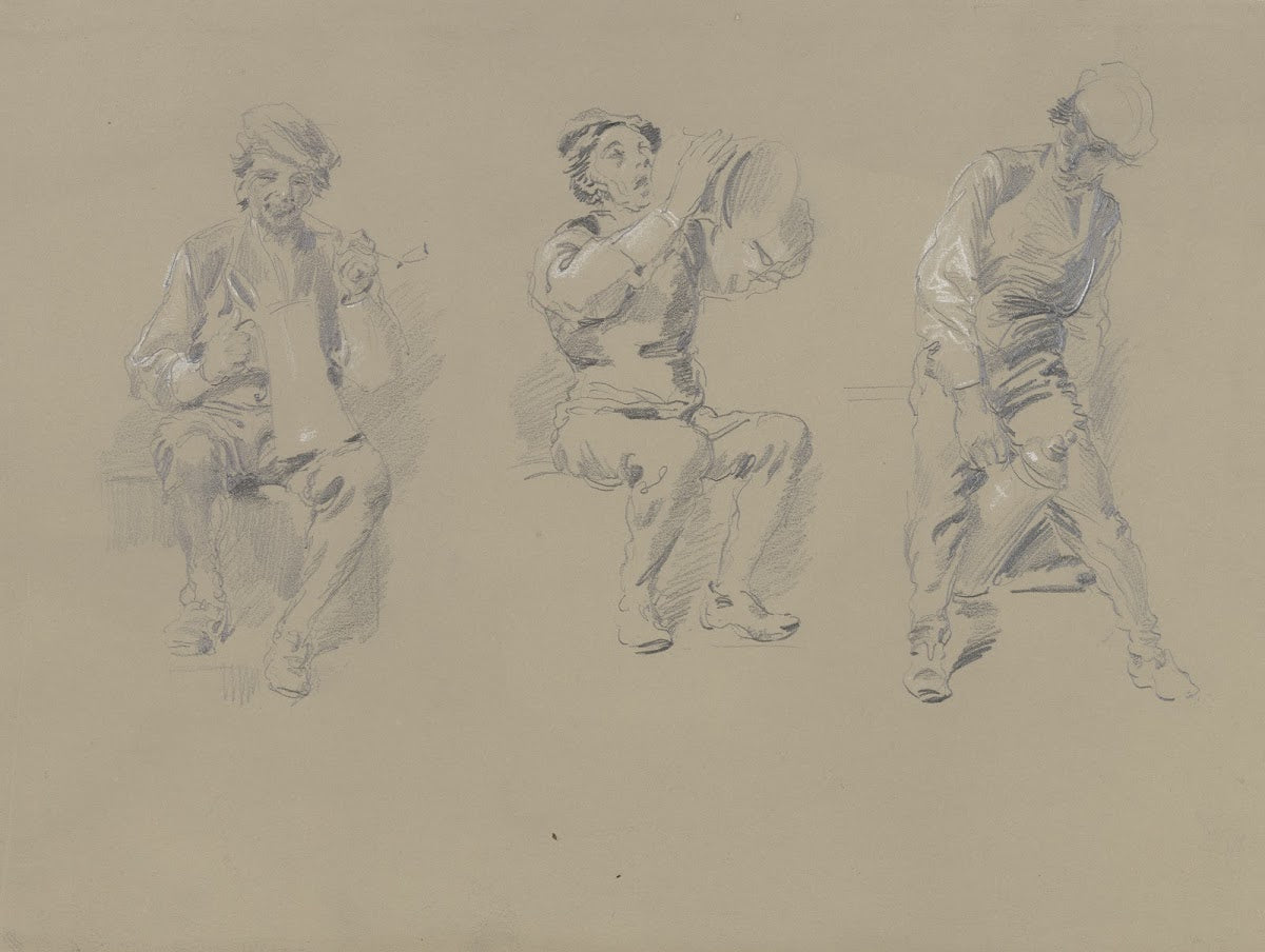 Drei Studien eines Trinkenden ca 1870