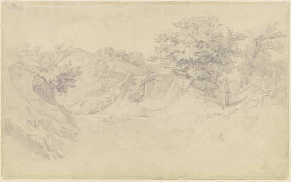 Hohlweg nach Civitella di Olevano dem heutigen Bellegra rechts eine wandernde Fr