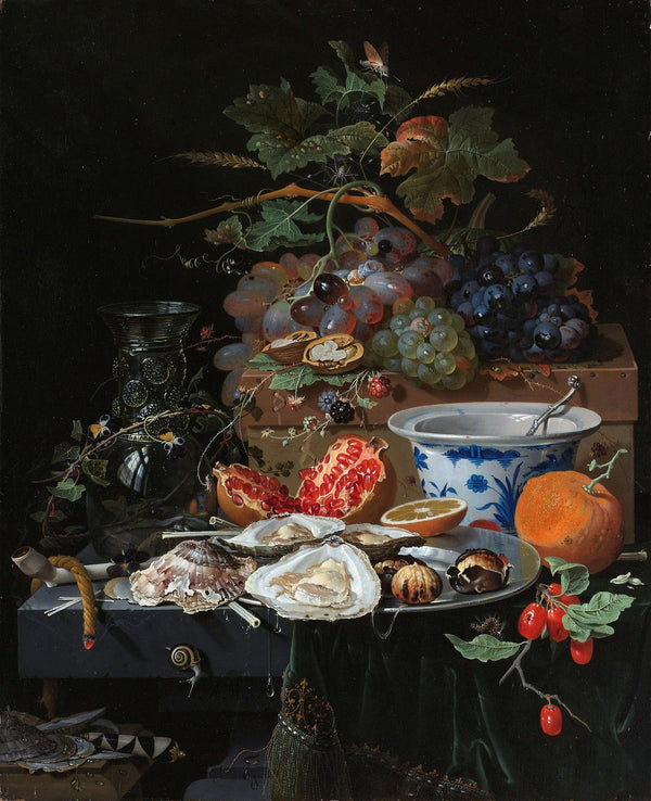 Still Life with Fruit Oysters and a Porcelain Bowl 1660 1679