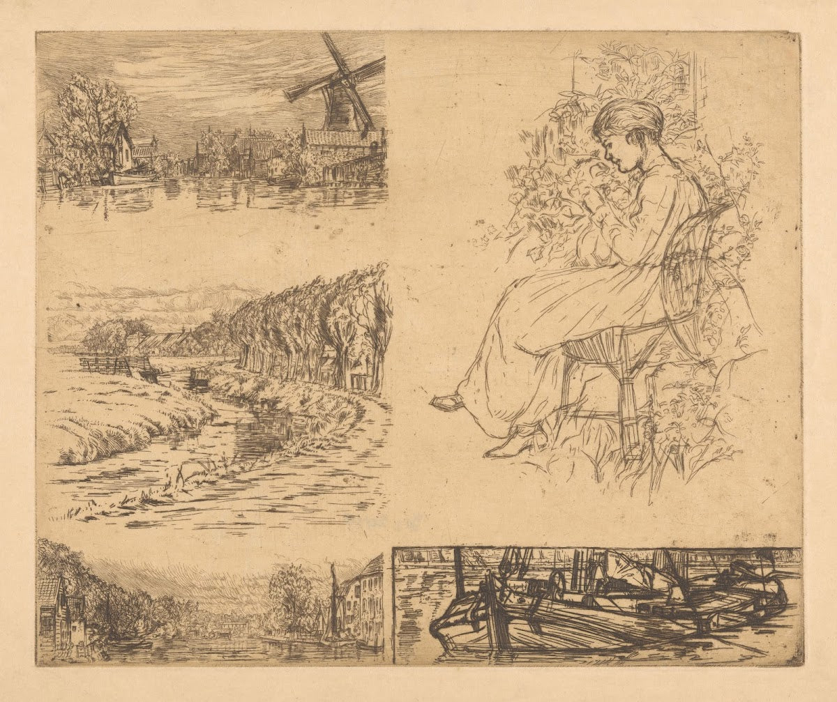 Five studies of landscapes and a seated woman 20th century
