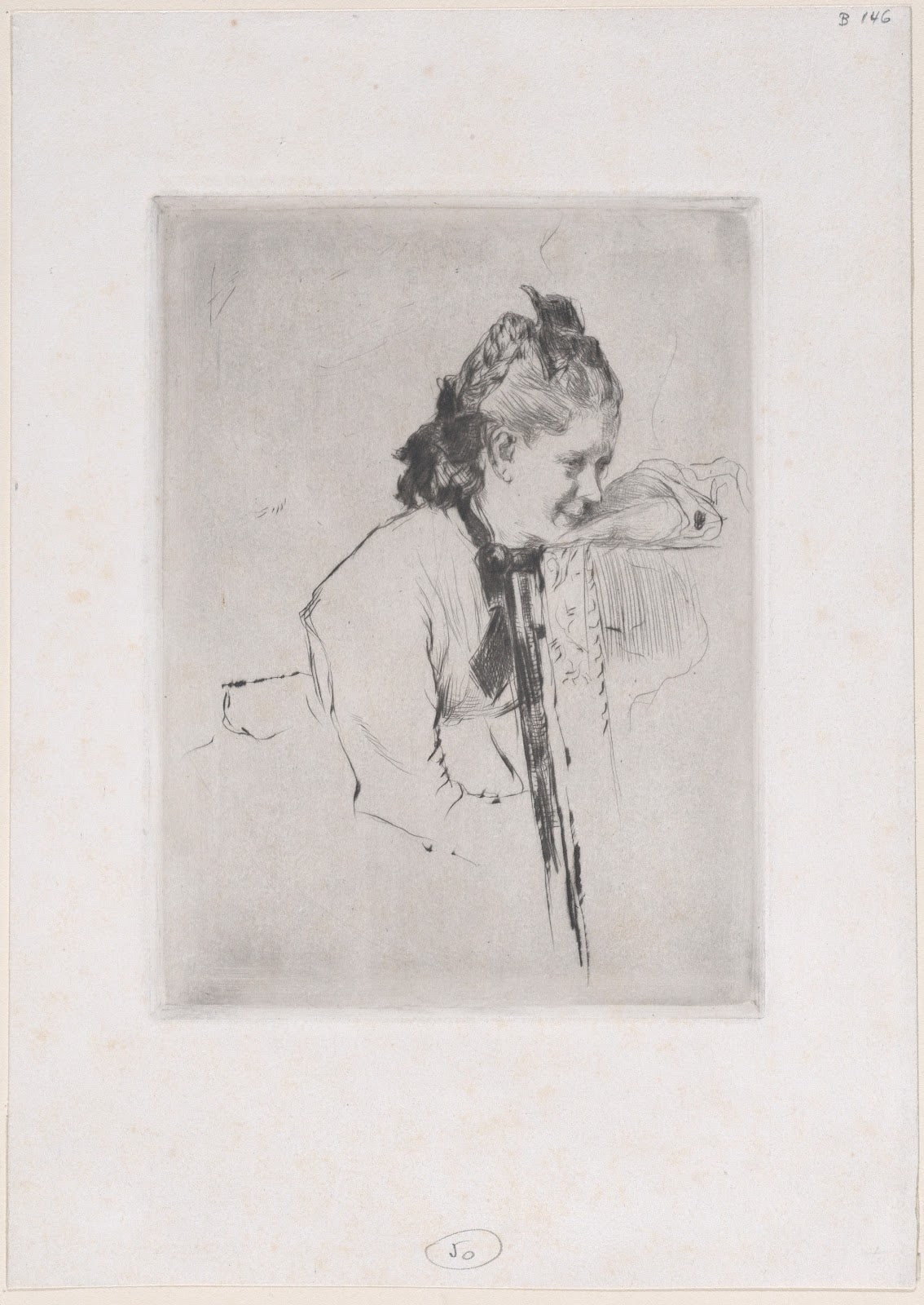 Femme de métier étude de jeune fille appuyée sur une chaise 1889