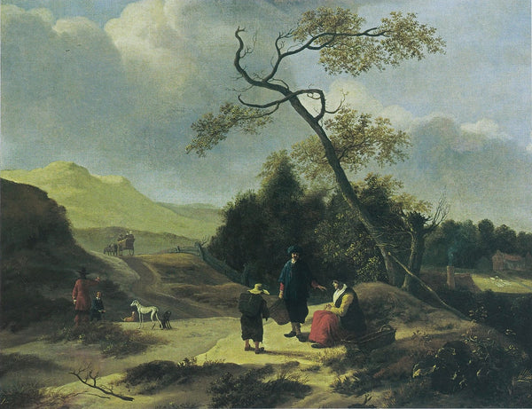 Landschap met jagers en rustende reizigers