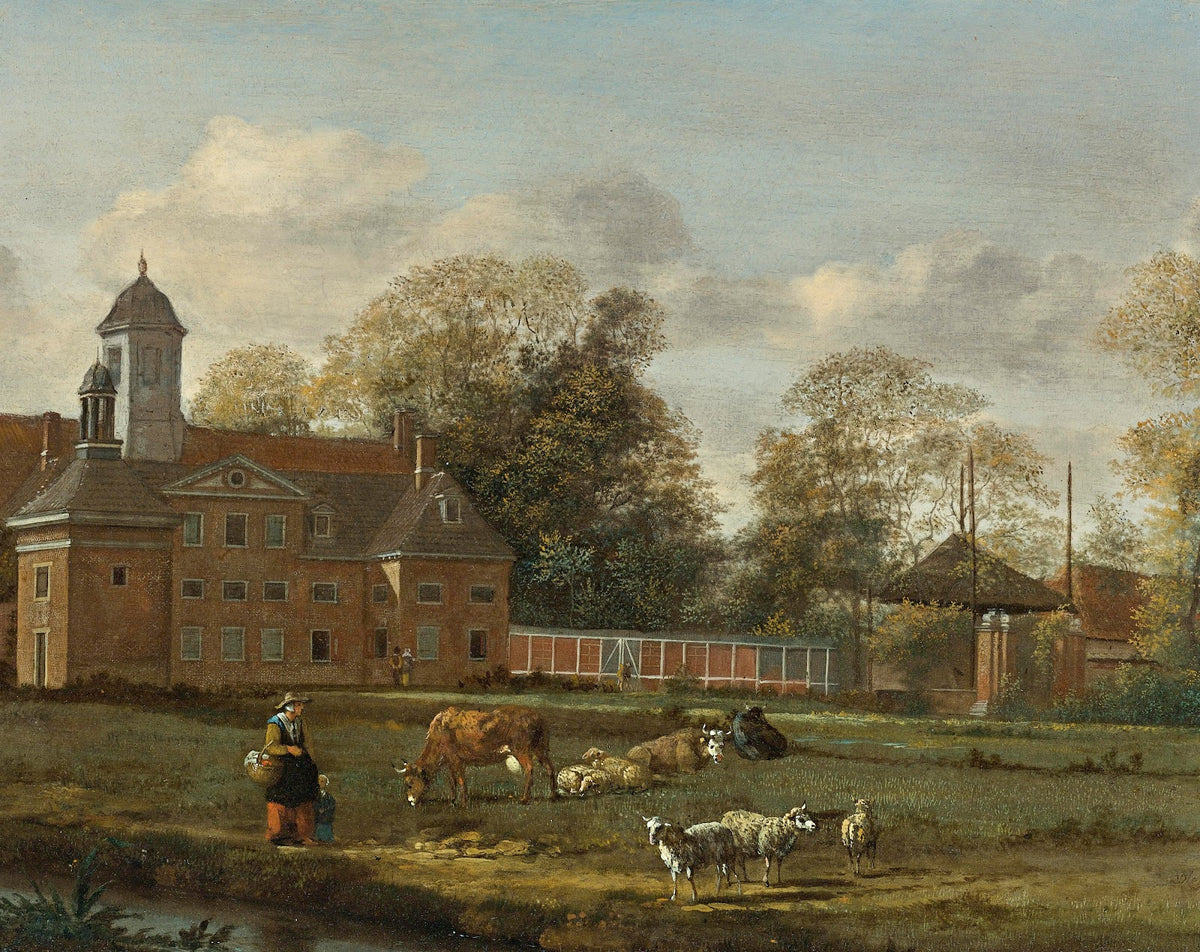 View Of Goudestein With A Woman And Child Walking Beside A Dyke
