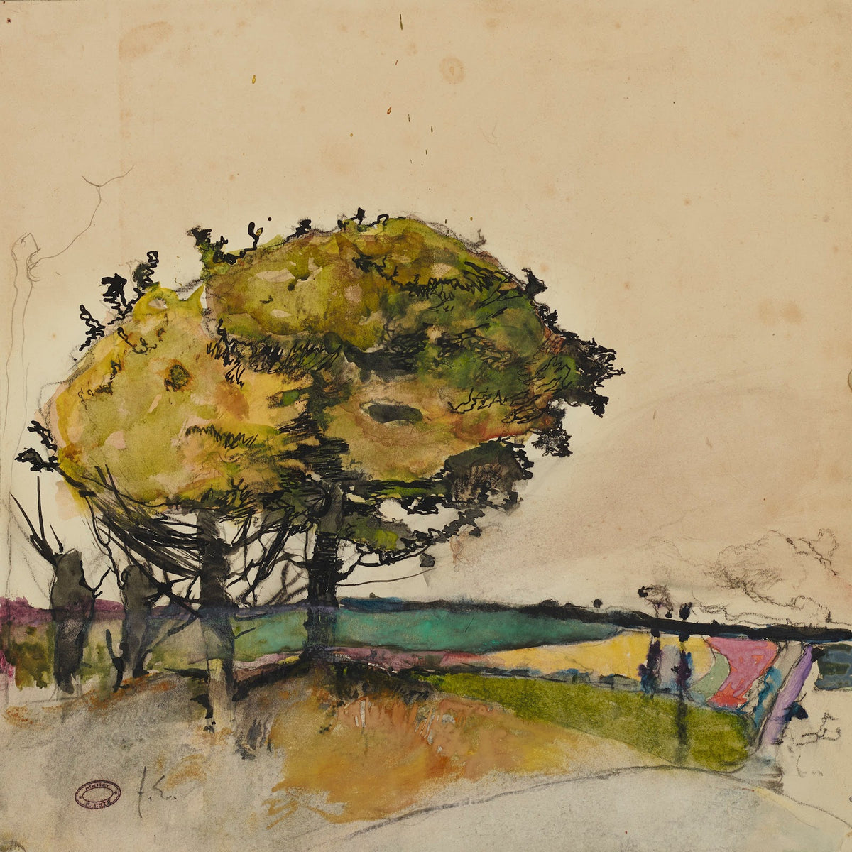 Paysage avec arbres dans les champs