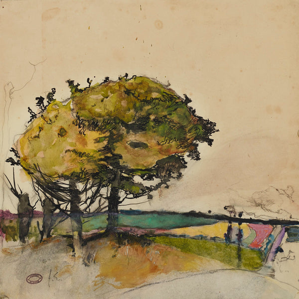 Paysage avec arbres dans les champs