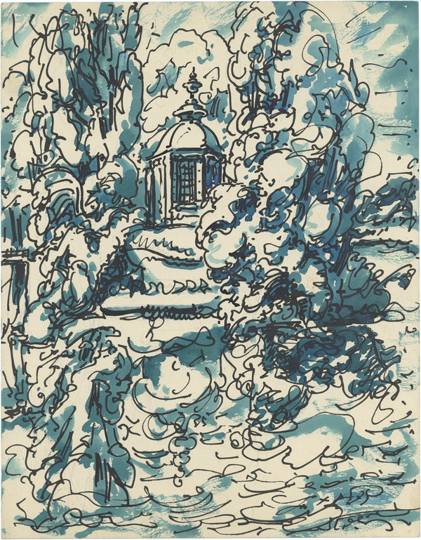 Italiaanse kerk en bomen 1935