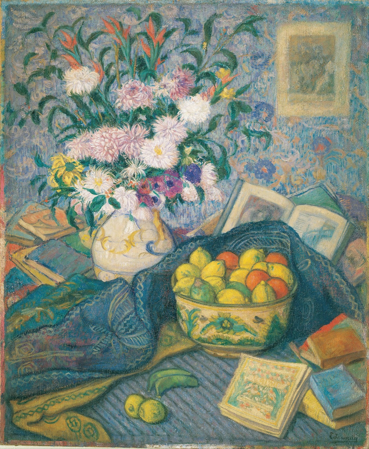 Vase with Bananas Lemons and Books 1917