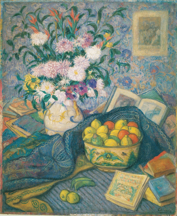 Vase with Bananas Lemons and Books 1917