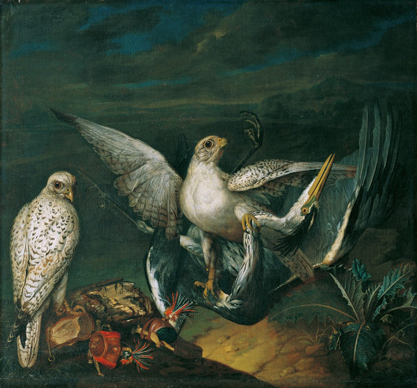 Weiße Jagdfalken Mit Einem Fischreiher 1748