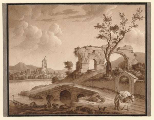 Vue dun paysage avec pont en ruine 1777 1825