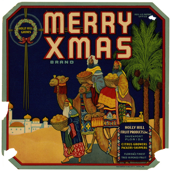 Merry Xmas Brand Fruit Label 1930s