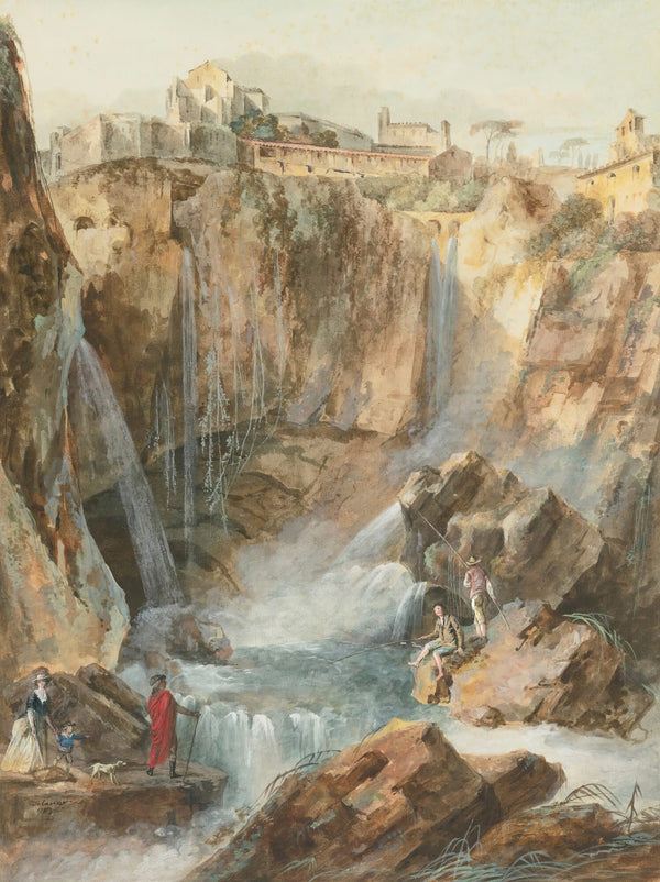 View Of The Cascades At Tivoli With Fishermen And Tourists 1783