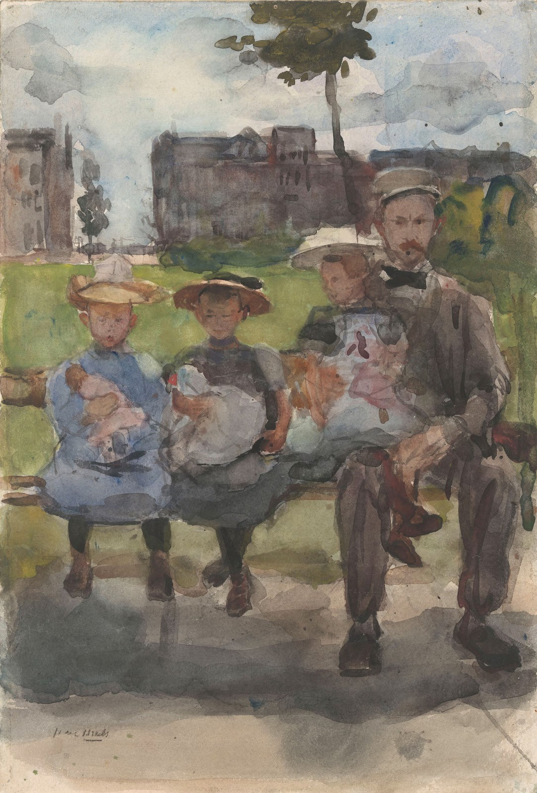 A Man with Three Girls on a Bench in the Oosterpark in Amsterdam c 1886 c 1904