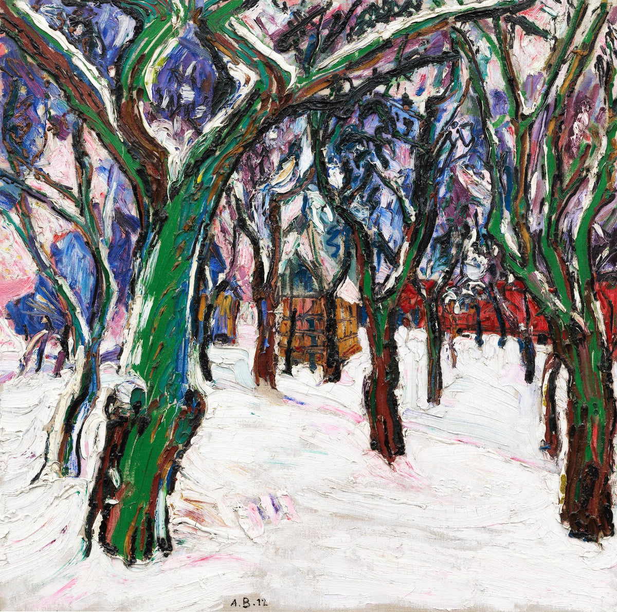 Winterbild mit Bauernhäusern 1912
