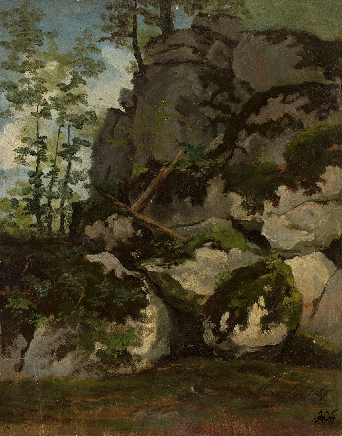 Landscape with rocks from the vicinity of Mzurów 1867