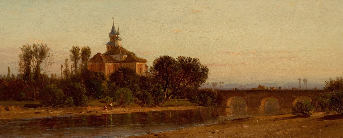European River View with Bridge and Church