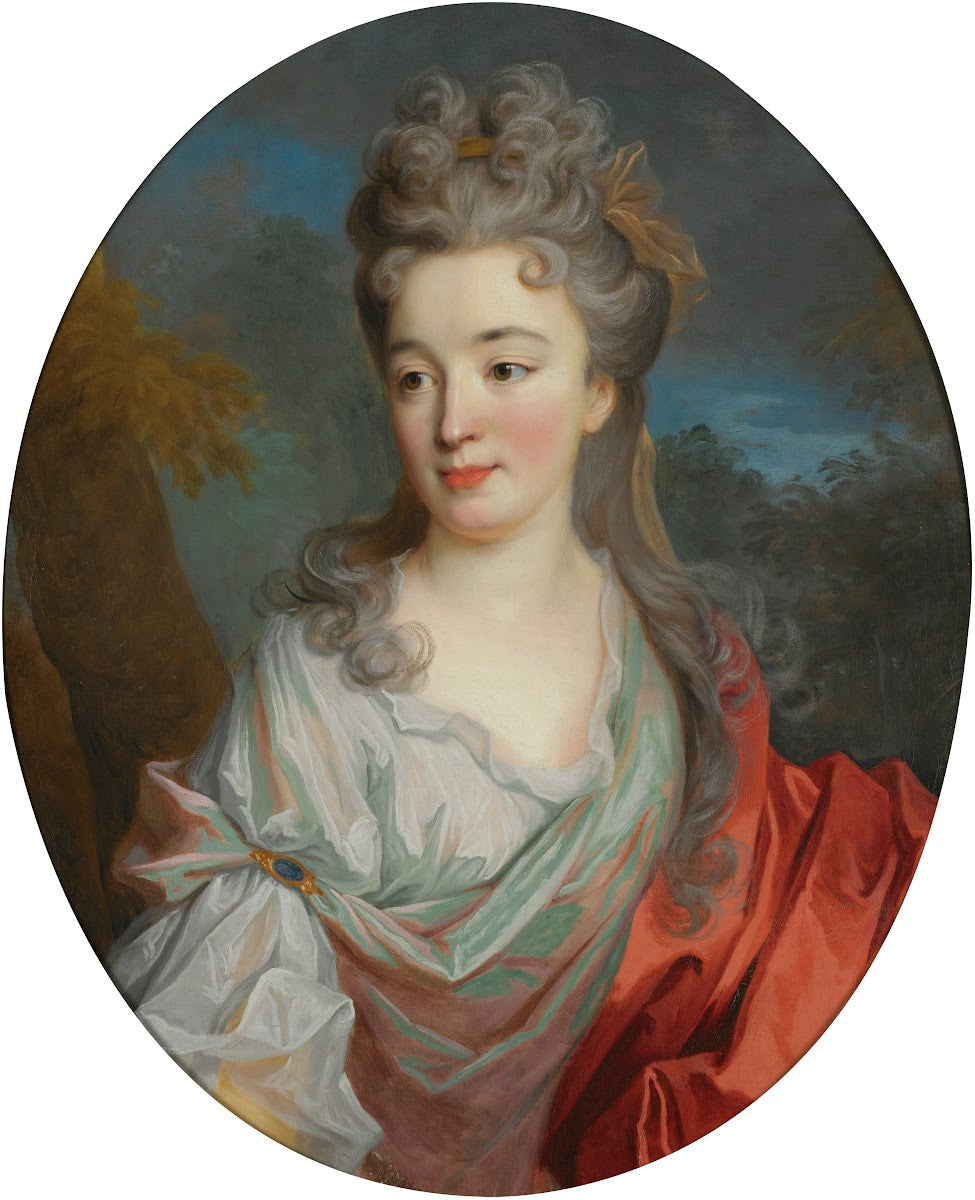 Portrait Of A Lady Half Length With A White Shirt And Red Sash A Landscape Beyon