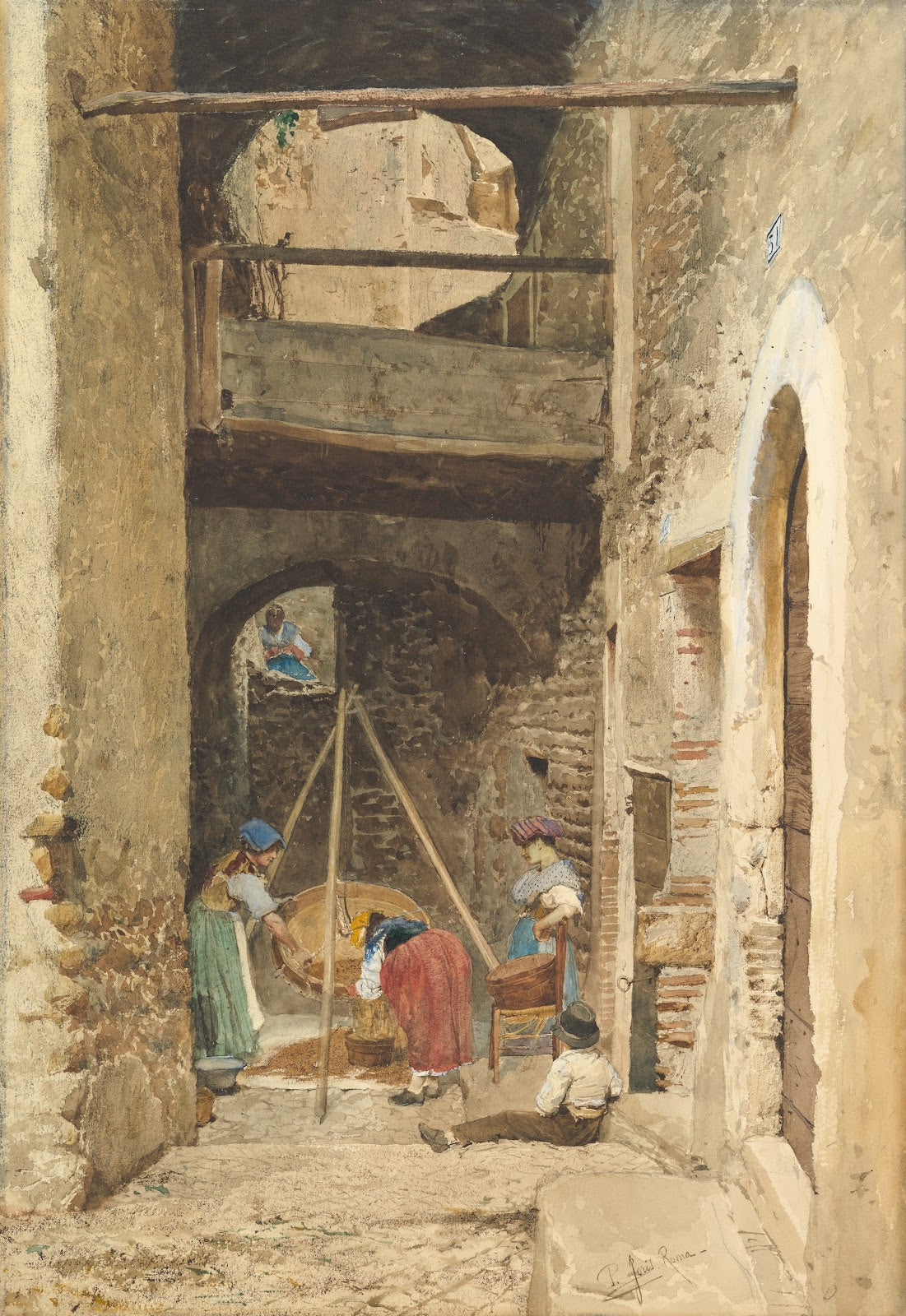 Italian Courtyard and Figures 18431921